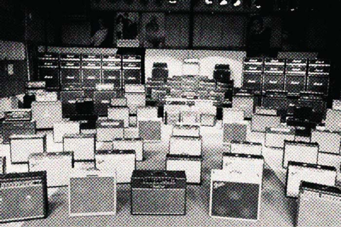 A picture of loads of guitar amps